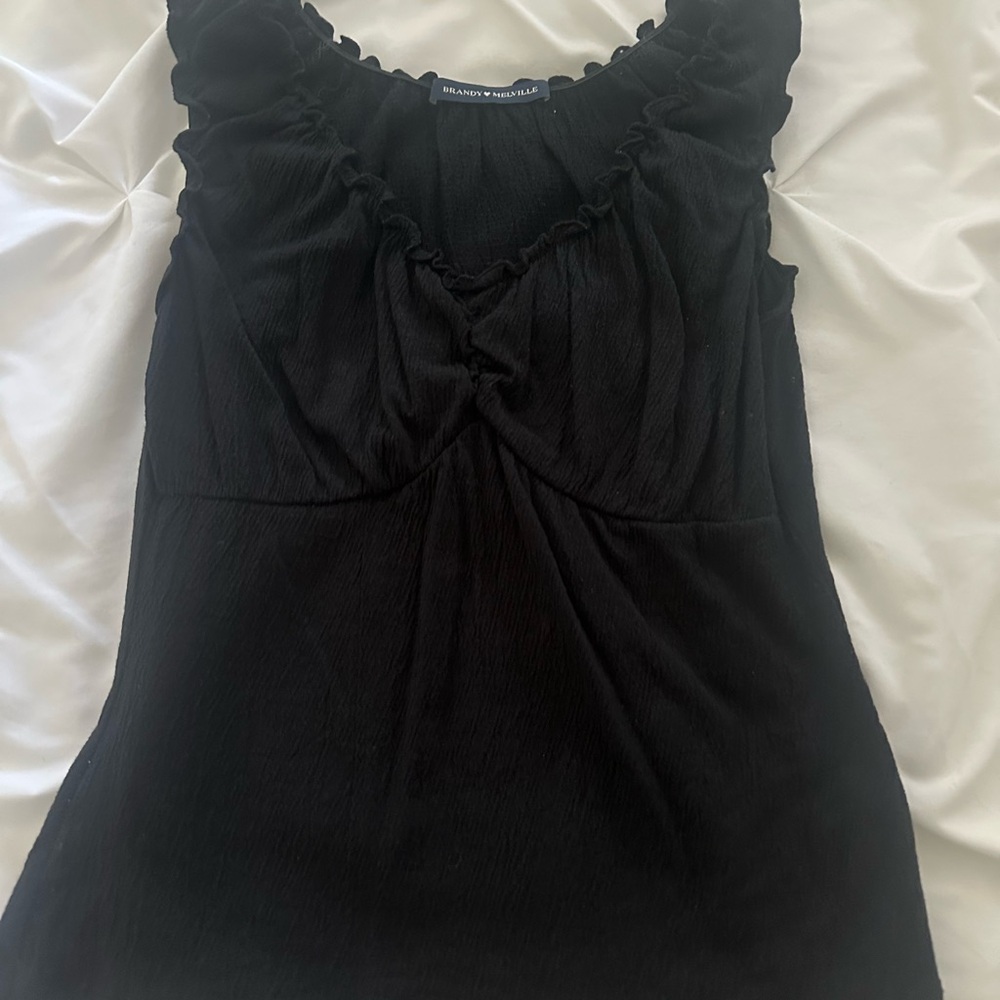 Brandy Melville BlackSleeveless Ruffle-Trim Top
